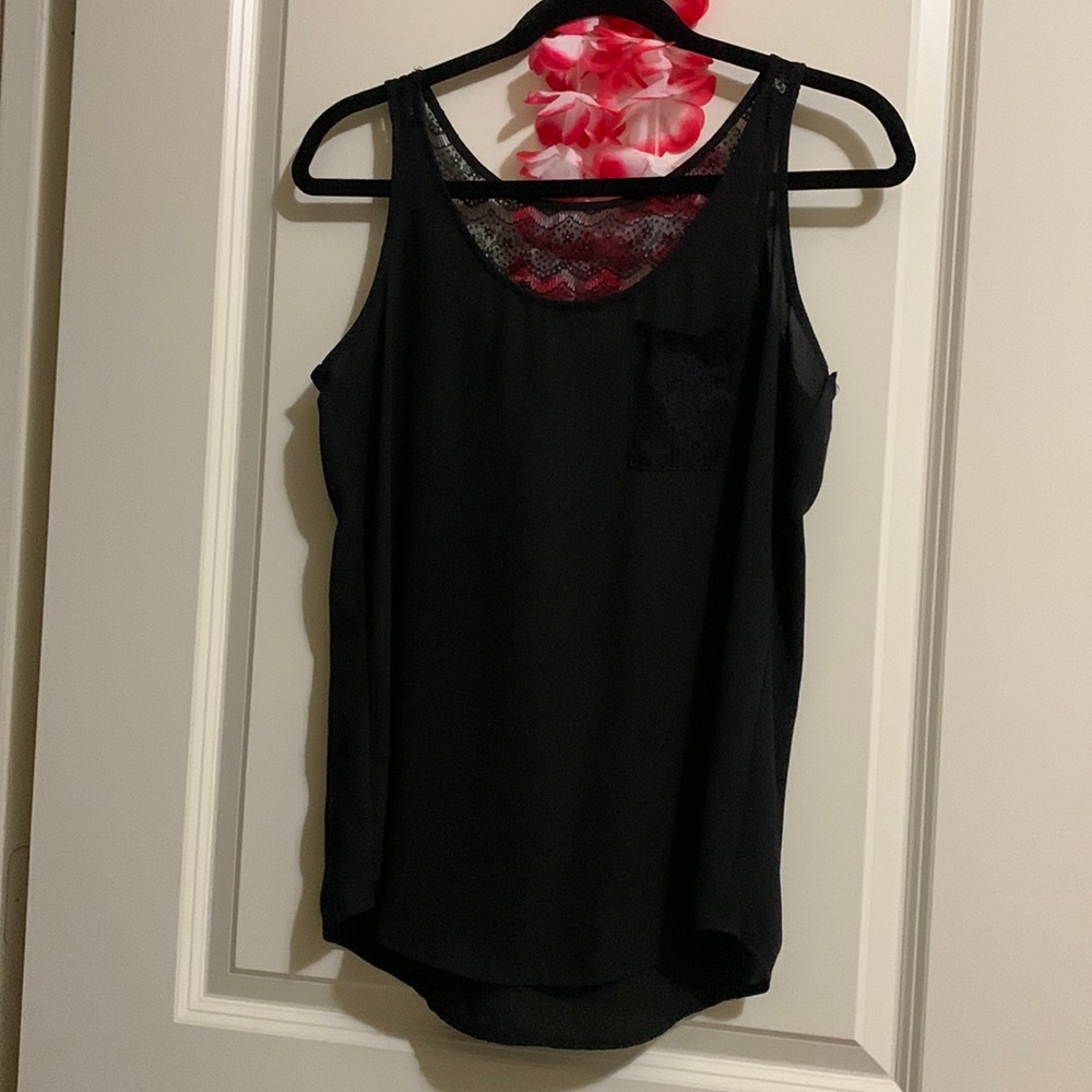 Ann Taylor Loft black lace sleeves top ladies S